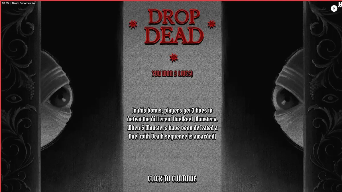 Tampilan visual slot Death Becomes You dengan nuansa gotik dan simbol-simbol misterius.